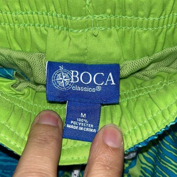 BOCA Classics Men's Blue Green Tropical Drawstring Mesh Lined Swim Trunks Medium - Picture 8 of 10